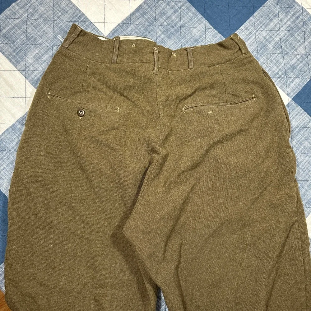 True Vintage 50s Military Wool Trousers Olive Drab Button Fly Suspender Buttons